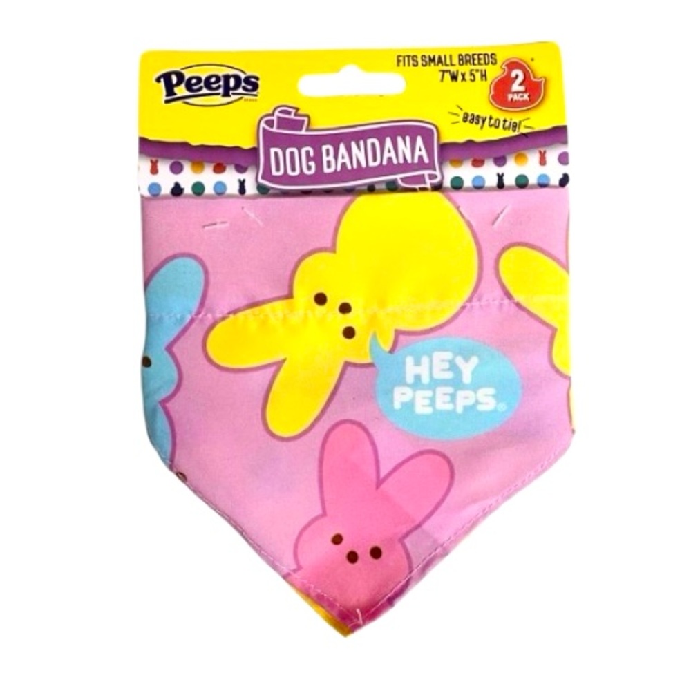 Peeps NWT Dog bandanas set of 2 small dog pink/yellow says "Hey Peeps"